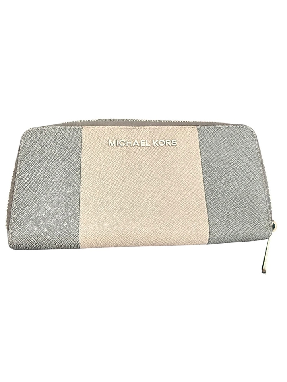 Michael Kors Tri-Panel Zip-Around Wallet in Grey and Cream